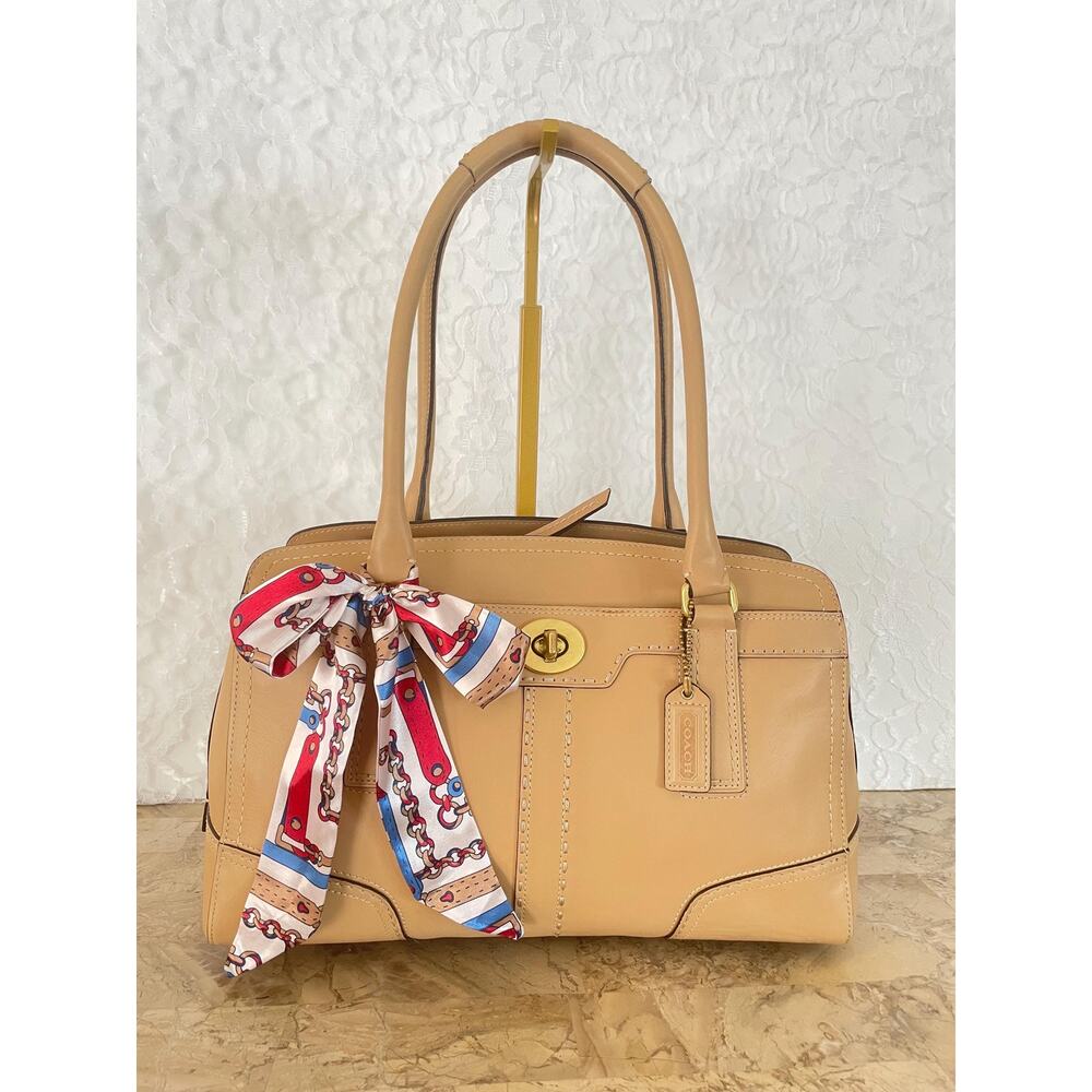 Coach Hampton sand leather stitched satchel shoulder bag Carryall 11540